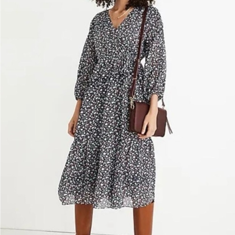 Madewell Blue Floral Long Sleeve Dress